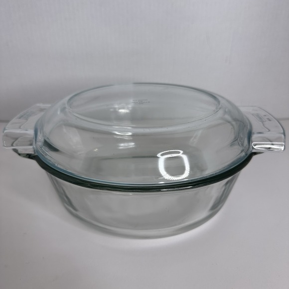 Pyrex Other - VTG PYREX DE CORNING Clear Glass Round Baking Dish‎ Bowl Set W/ Lids France